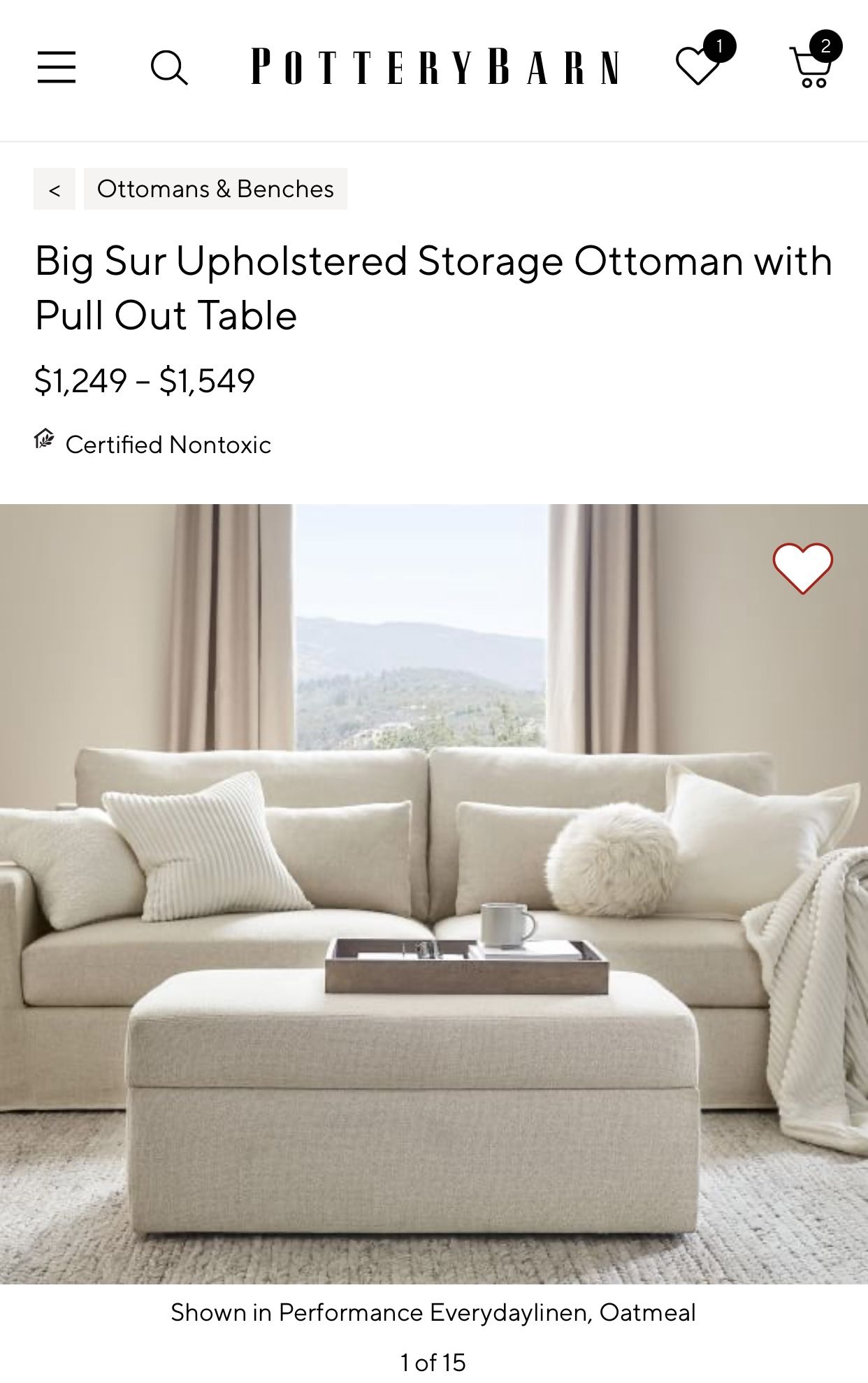 Big Sur Upholstered Storage Ottoman with Pull Out Table