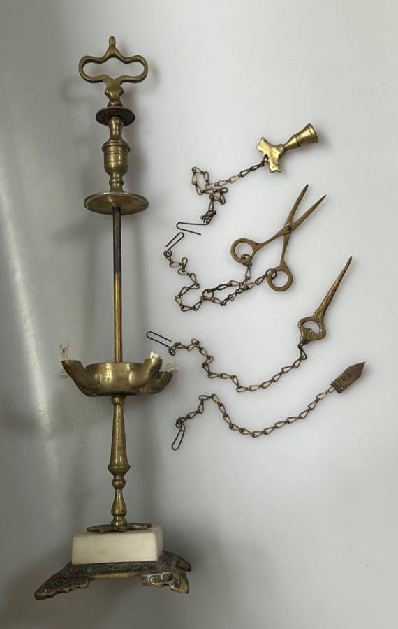 Antique Brass And Marble Lucerna Oil Lamp
