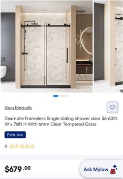 NEW Frameless Sliding Glass Shower Door 60” x 76” – 3 Available