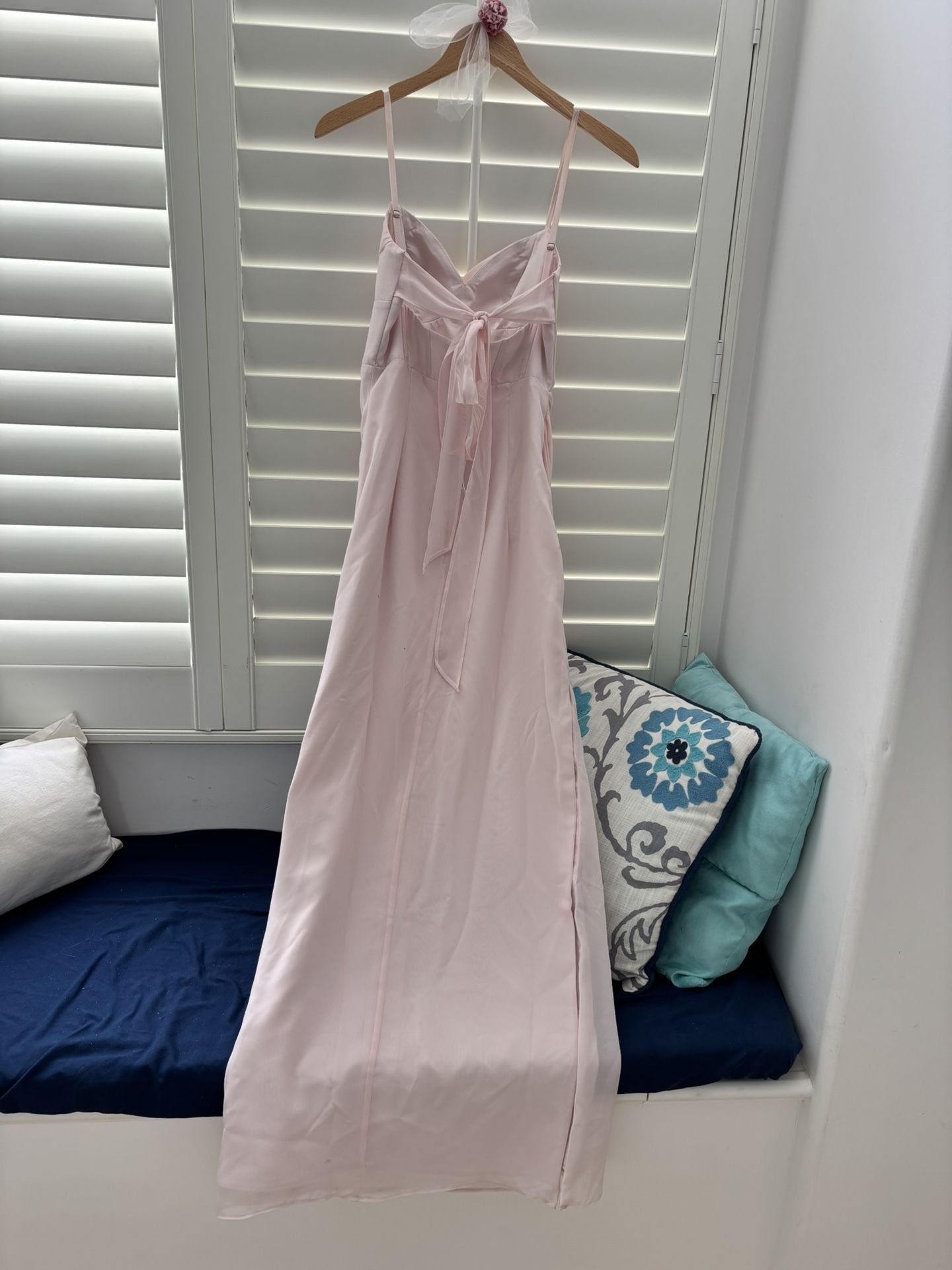 bridesmaid dress shops essex | Powder Blue Jacquard Satin Full Length Dress (Size 0X) | Lined | 100% Recycled Fabric SPRING 2026 Gentle wash cold and BABARONI Tulle Champagne Wedding Color:RoseGold (RosyBrown)