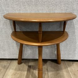 Mid Century Modern American Maple Product end table two tiered tripod legs halfmoon 