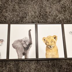 Set of 4 Framed Baby Animal Prints for Nursery – Koala, Elephant, Lion, Zebra
