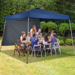 8 x 10 ft Pop up Canopy Tent with One Sidewall, Instant Slant Outdoor Gazebo for Beach, Sun Shade,Outdoor Activies, Weddings,Blue