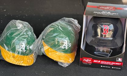 Lot of 3 BRAND NEW MLB Batting Helmets - 2 Oakland Athletics 1 Boston Red Sox