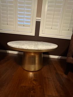 Round Marble & Gold Pedestal Coffee Table
