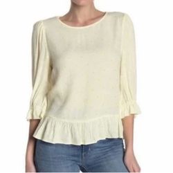 NWT ELODIE ruffle peplum hem smocked back star print women’s blouse Size Small