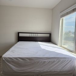 Queen size bed frame, mattress, and foam