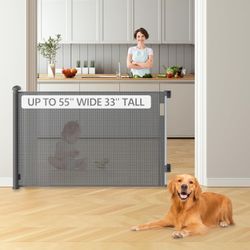 Retractable Baby Dog Safety Gate 33" x 55" Gray Mesh Stair Doorway #2309G G1