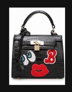 K-Pop Celebrity Idol Women Crocodile Print Gold Hardware Turn Lock Purse Handbag Shoulder Crossbody Bag Eye B Lip Blackpink Lisa Rose