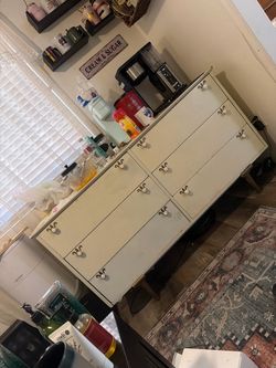 Vintage Cream Dresser with Fleur-de-Lis Knobs
