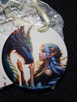 Faries and Elfs  dragon elf glass ornament ( see all images)