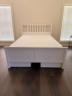 White Wood Bed Frame with Storage Drawers