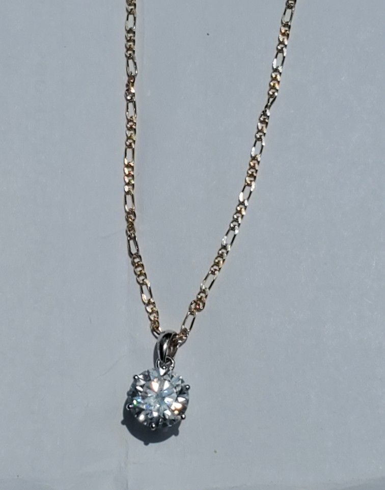 14k Yellow Gold Necklace W/ 2CT Moissanite In 10k White Gold