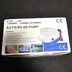 BILGE PUMP -NEW- AUTOMATIC with Built-in Float Switch Submersible 1100 GPH 12V Marine Water Pump Boat Bilge / Live Well / Washdown Fountain Ike RULE