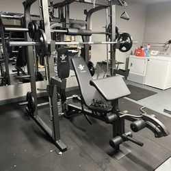 Vesta Fitness Smith Machine 2001 w/Bench Attachment | 230lb Bumpers Weights | 7ft Olympic Bar | Fitness | Gym Equipment | FREE DELIVERY 🚚 