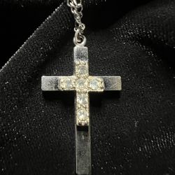 Beautiful, Handmade, Silver Cross Necklace With Rhinestones