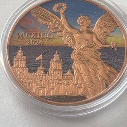 2024 1 Oz AVDP .999 Copper Libertad Sunset Mexico Flag Colorized Copper Round!