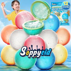 SOPPYCID Reusable Water Balloon Pool Toys,12pcs Refillable Magnetic Water Ball for Beach,Quick Fill & Self-Sealing Water Bombs for Kids Outdoor Backya