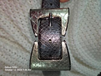 Metallic Snakeskin Embossed Leather Belt size M