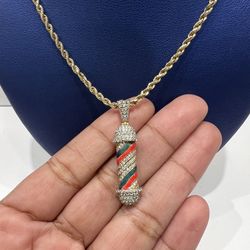 14k Barber Pole Charm Pendent Vvs Diamonds V