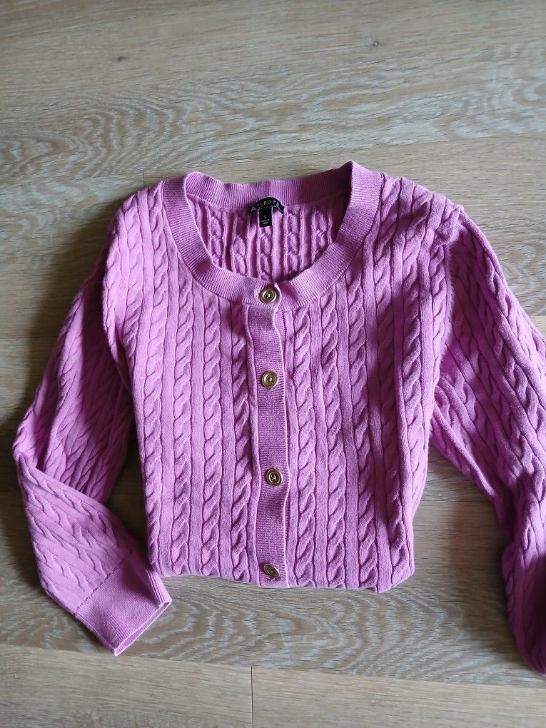 Talbots Knit Sweater Gold Button Cardigan Top Lavender Lilac
