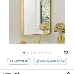 Brushed Gold Bathroom Mirror, 18 x 24 Inch Metal Framed Mirror, Brushed Brass Rectangle Wall Mounted Golden 