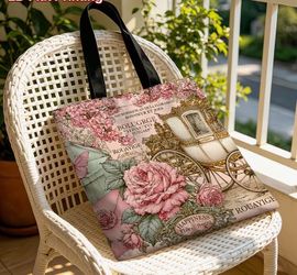 Floral Vintage Carriage Print Tote Bag