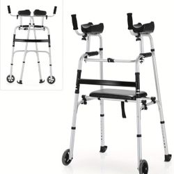Costway Foldable Aluminum Alloy Walker Wheel Walking Frame With Seat & Armrest Pad
