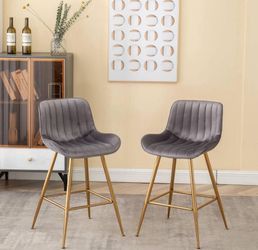 Open Box Whiterye Grey Bar Stools Set of 2 - Counter Stools Set of 2 Bar Stools Bar Height with Velvet Upholstery 24 Inch Bar Stools with Gold Legs Co