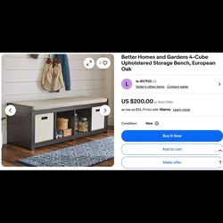 Better Homes and Gardens 4-Cube Upholstered Storage Bench, European Oak