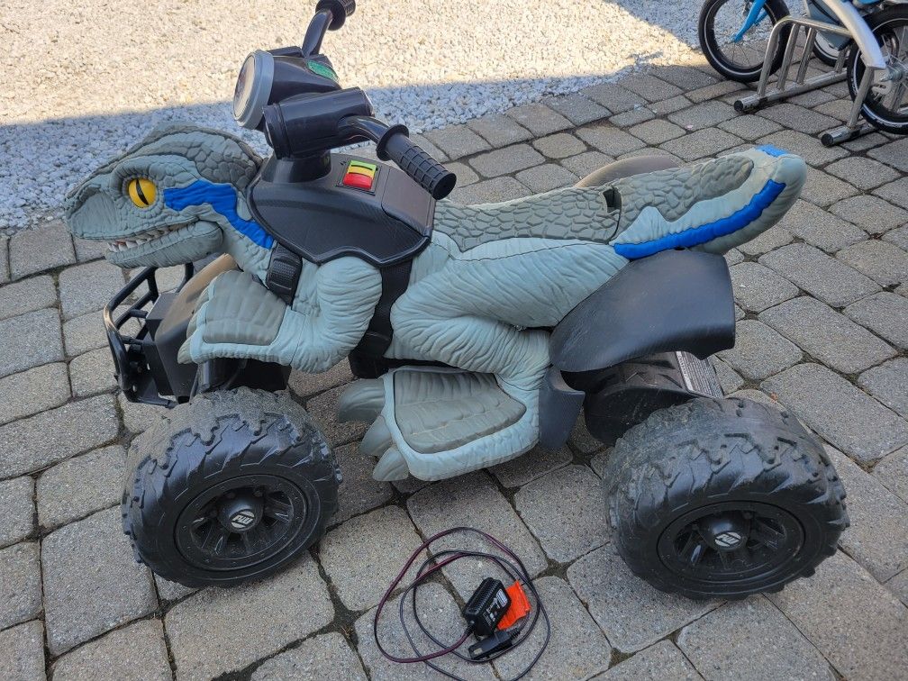 Blue - Jurassic World Dino Racer Power Wheels Quad 4 Wheeler Ride On Toy
