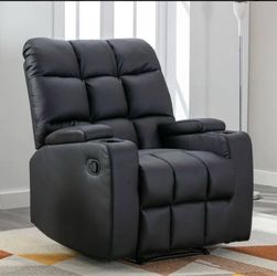 Home Massage Recliner Chair with Vibration, Manual Comfy PU Leather Reclining Chairs with Cup Holders - Black
