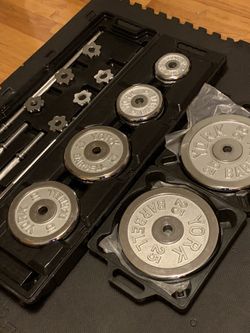 Dumbbell and Barbell Set by York | Chrome