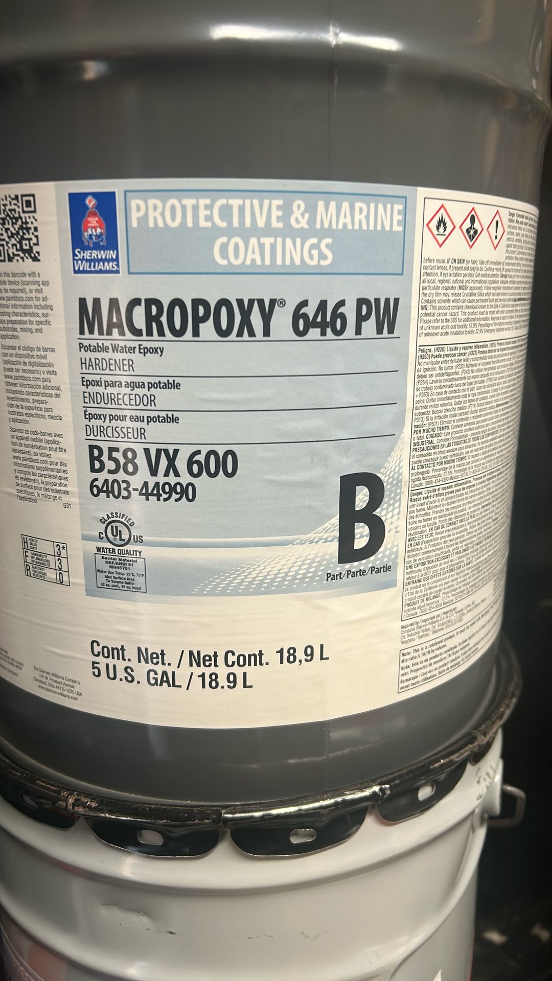 Sherwin Williams Macropoxy 646PW Potable Water Epoxy