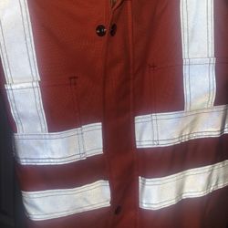Reflective 2xl Orange Bib Overalls Lined Zippers Snaps Stretch Waist