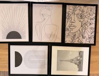 Set of 5 Modern Black Framed Wall Art Prints | Gallery Wall Decor