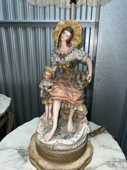 Vintage Porcelain Mother and Child Figurine Table Lamp