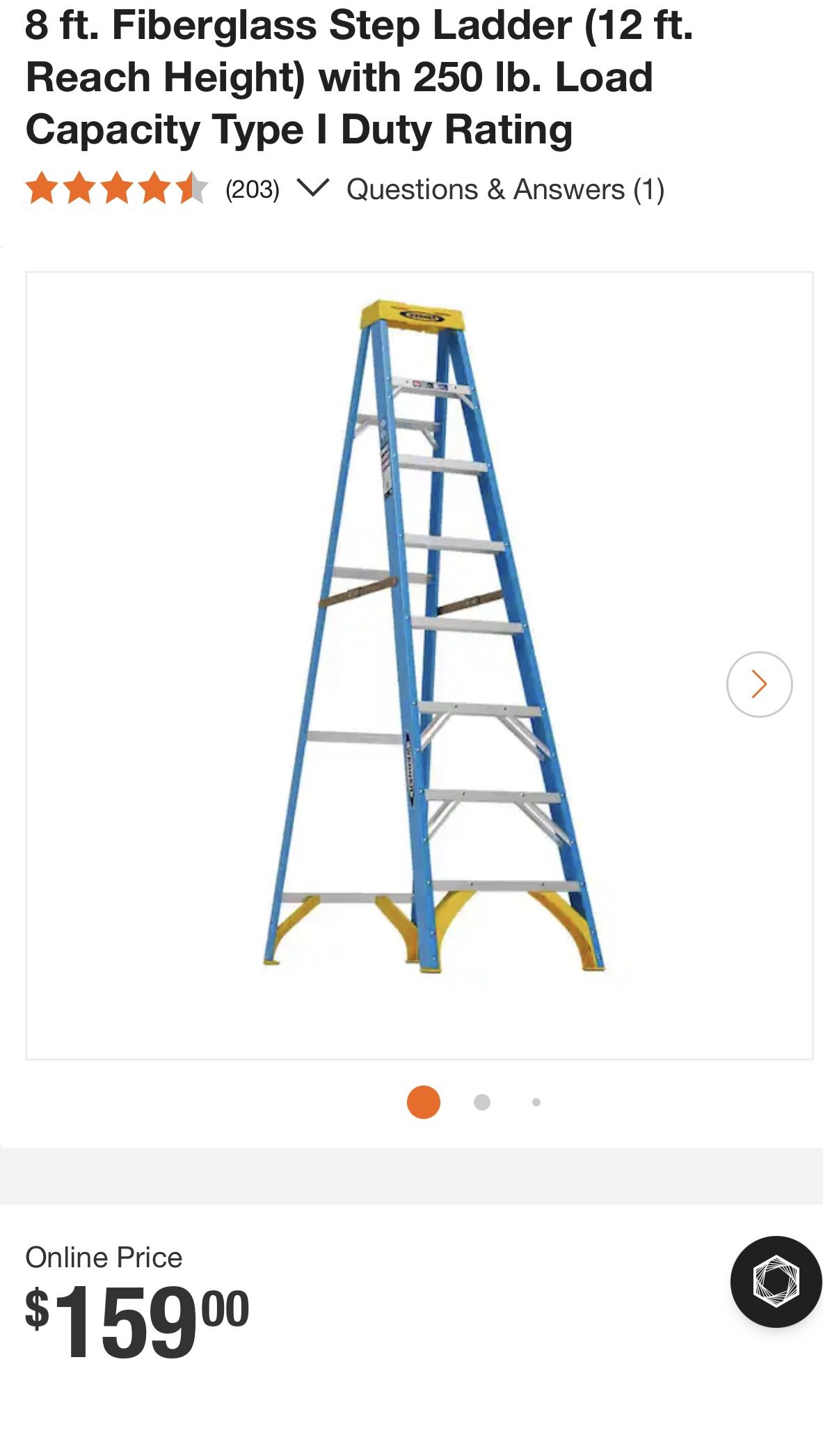 Werner 8 ft. Fiberglass Step Ladder (12 ft. Reach Height) with 250 lb. Load Capacity BRAND NEW