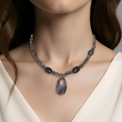 Tribal Harmony Necklace |Handcrafted Wooden Beads & Stone Pendant|Organic Modern by Daseyori