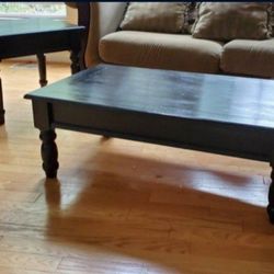 Solid Oak Heavy Coffee Table And Side Table Excellent Condition 