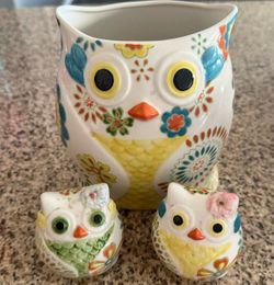Ceramic Owl Utensil Holder with Salt and Pepper Shakers