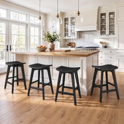 Set of 4 Bar Stools, 24" Rubberwood, for Kitchen Island, Black