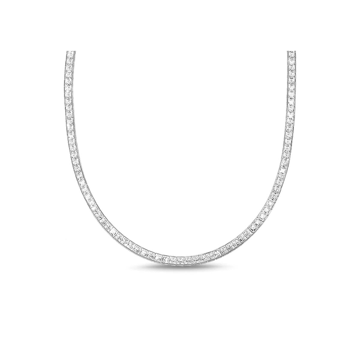 *VALENTINES SALE* 18kt White Gold Vermeil Princess Cut Diamond Tennis Necklace