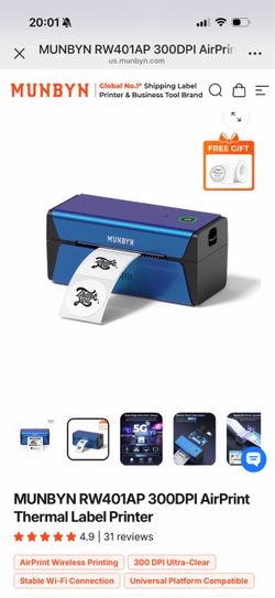 MUNBYN RW401AP 300DPI AirPrint Thermal Label Printer