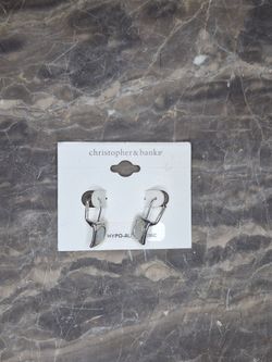 NWT Christopher And Banks Women's Square Earrings W/ White Stone Hypoallergenic