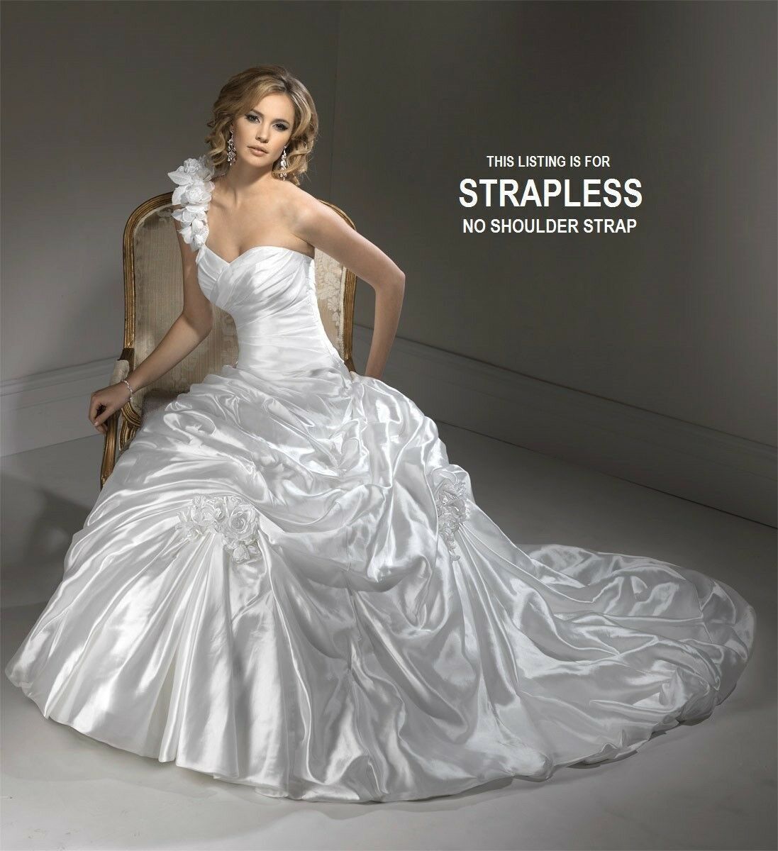 $499💕 MAGGIE SOTTERO 8 WHITE ORGANZA STRAPLESS CORSET WEDDING DRESS BALL GOWN