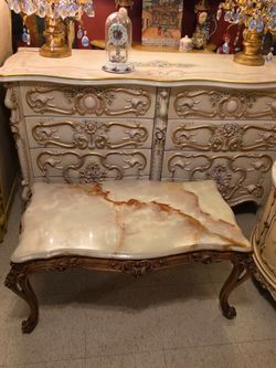 Vintage Mid-Century Louis XV French-Style Onyx Coffee Table.