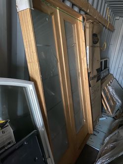 Brand New Wood And Glass Doors (49/2 X 81/2)