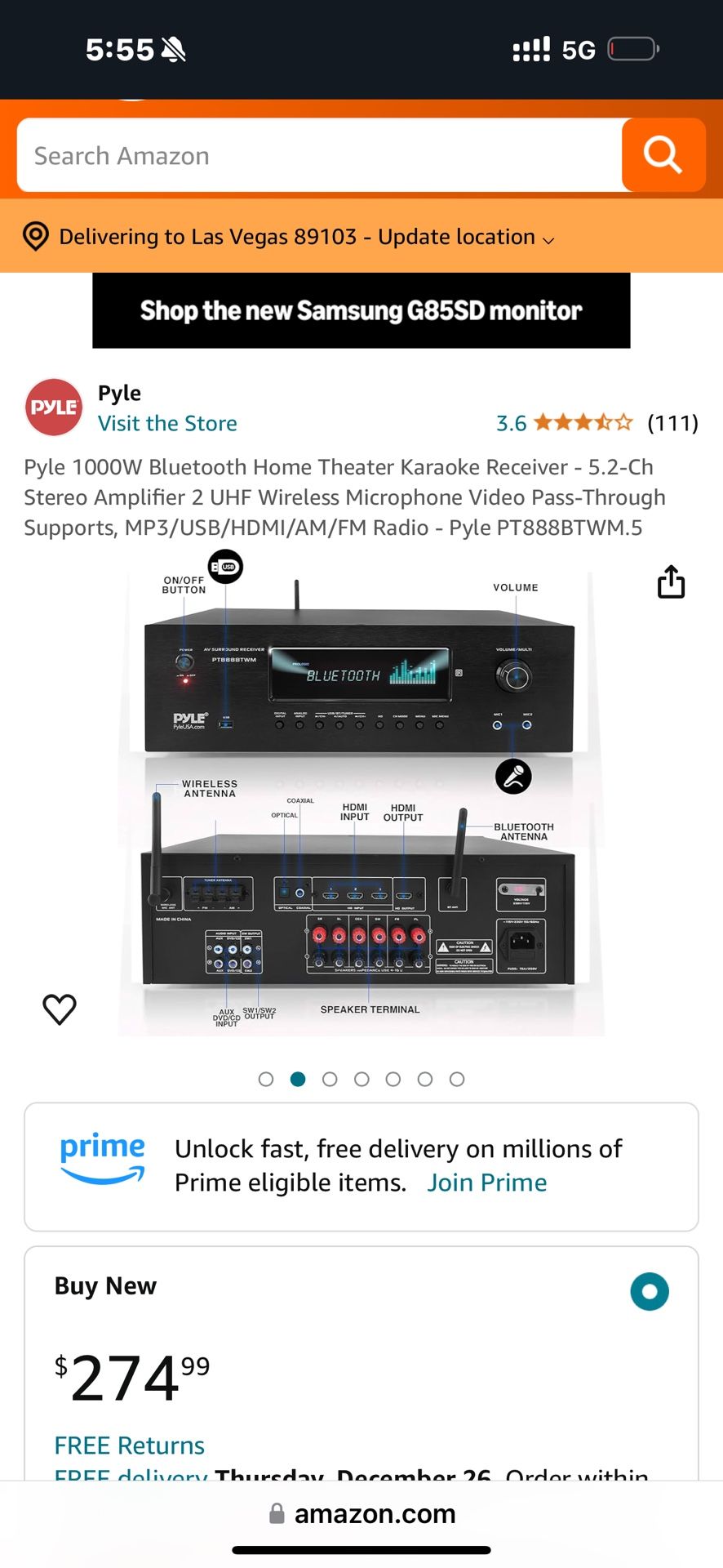 Pyle 1000W Bluetooth Home Theater Karaoke Receiver - 5.2-Ch Stereo Amplifier 2 UHF Wireless Microphone Video Pass-Through Supports, MP3/USB/HDMI/AM/FM