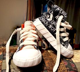 New- Converse sneakers Toddler Boy Size 4 Black White “Not A Chuck” Logo High Tops **$25